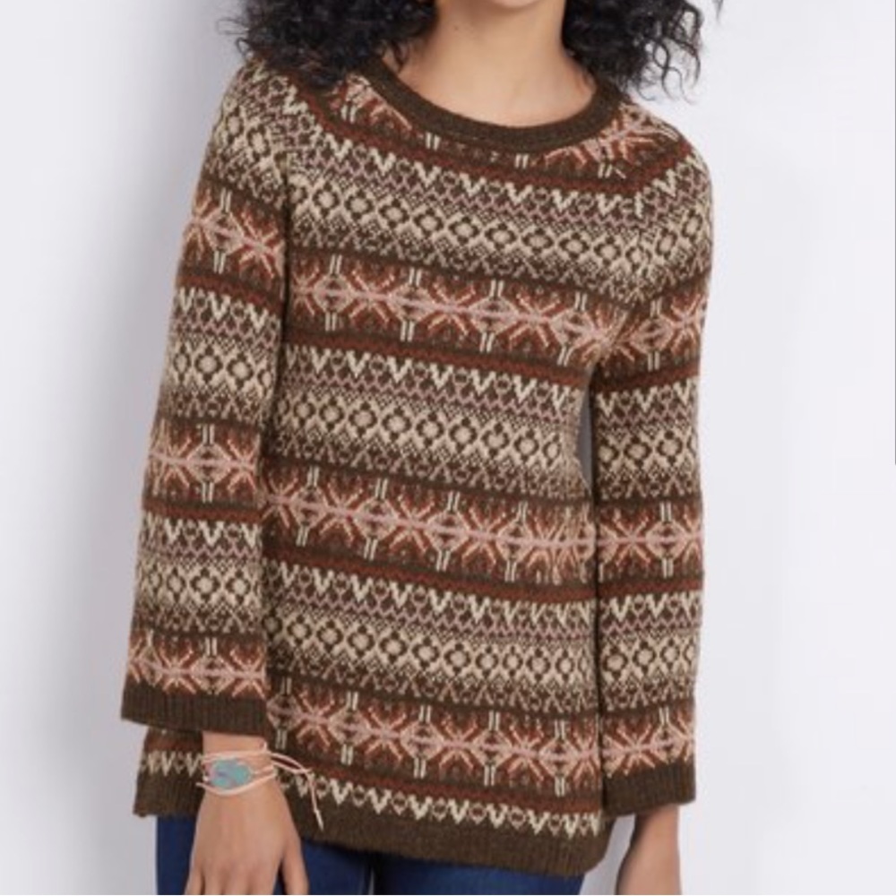 Soft Surroundings Julietta Fairisle Sweater in Coffee Bean